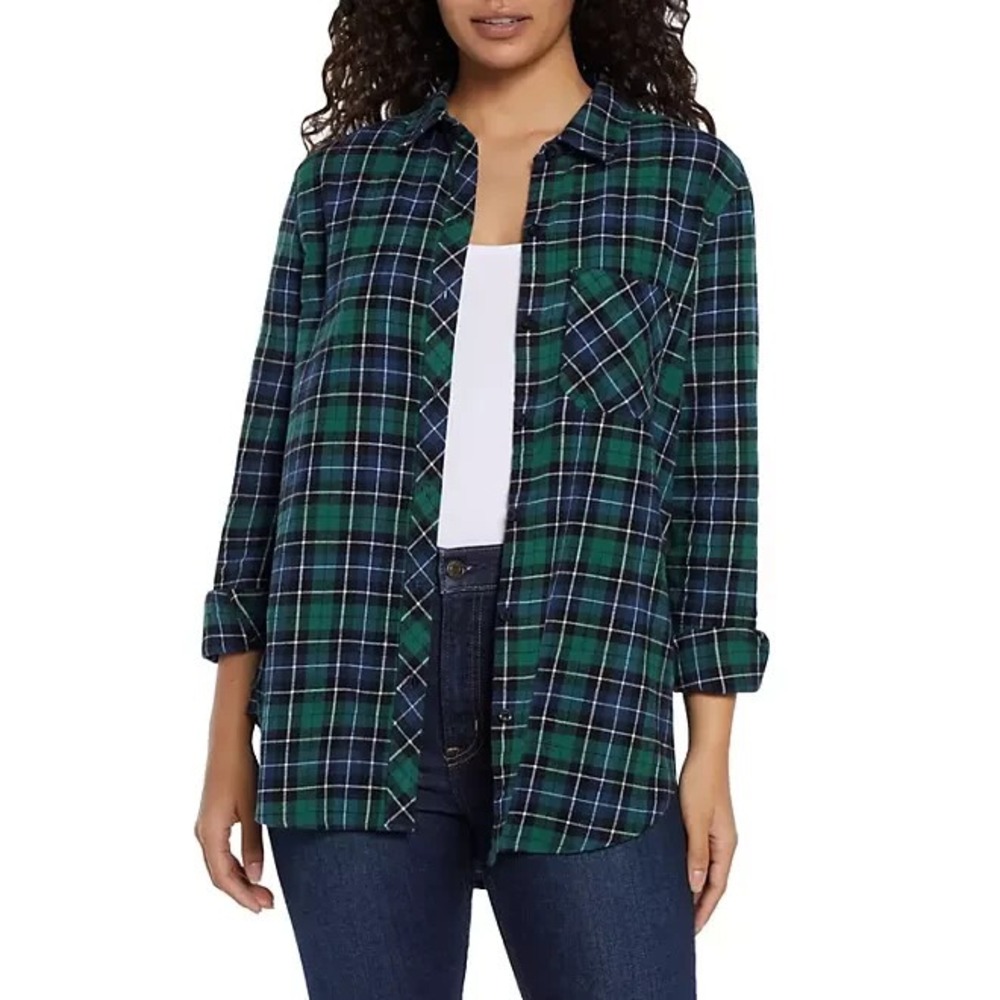 Gap Womens Relaxed Fit Flannel Shirt XS Nixie Plaid Green Cotton Button Up